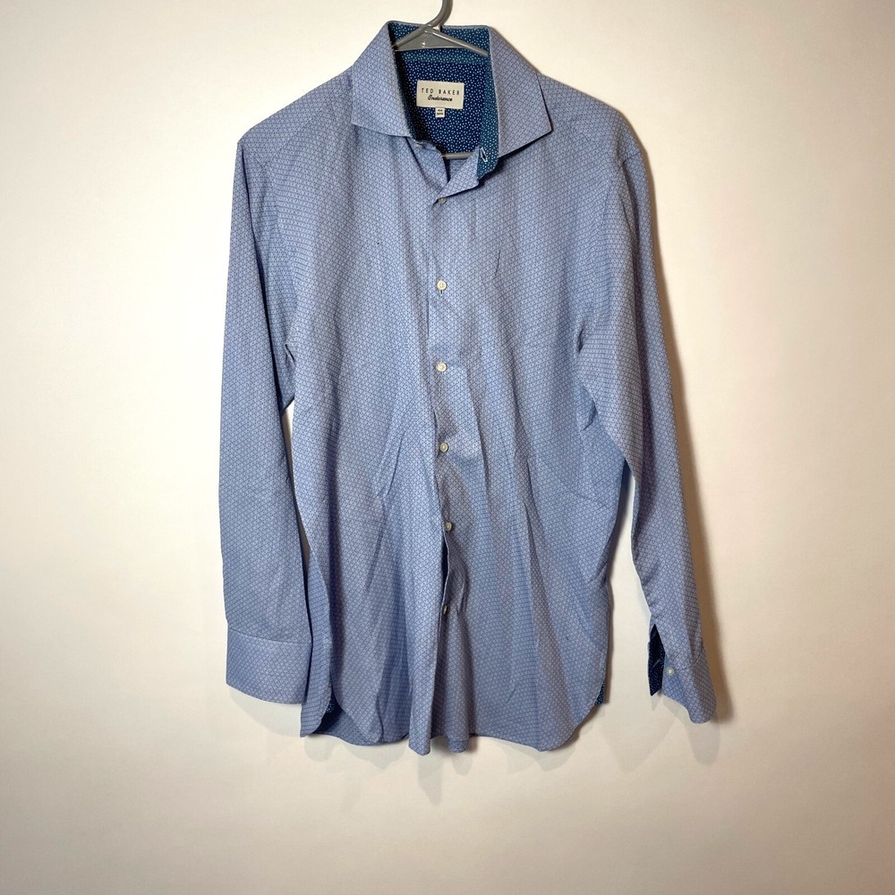 Ted Baker Endurance Button Up Dress Shirt Mens 15.5‎ Blue Long Sleeve Geometric